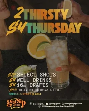 $4 Thirsty Thursdays